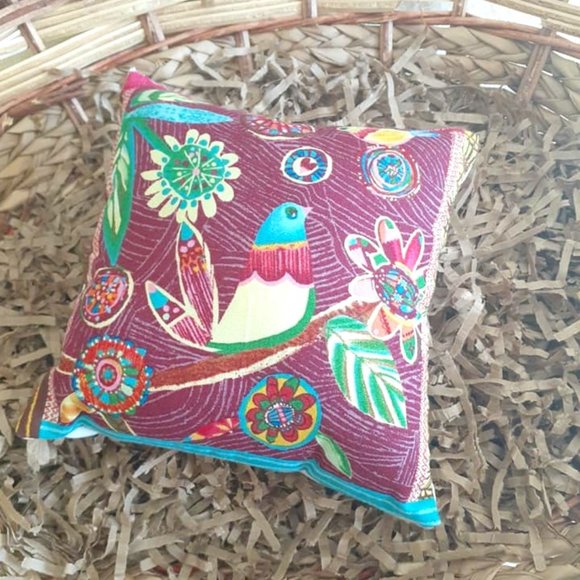 *Pillow Mini Folk Art Bird Flowers Handmade - Picture 1 of 3